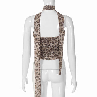 Leopard print ruched mesh 2 piece tube top