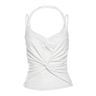 Halter ruched lace patchwork v neck cami top