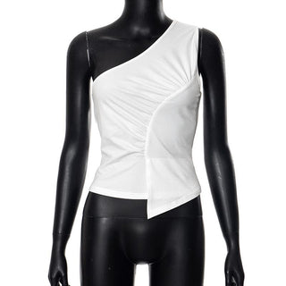 One shoulder ruched irregular solid backless top