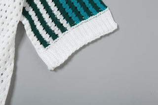 Turnover collar short sleeve button hollow out pant set