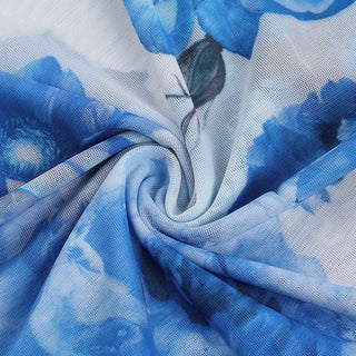 Off shoulder long sleeve flower print mesh mini dress