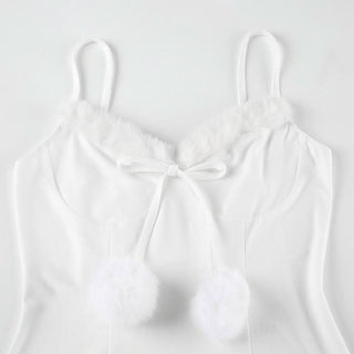 V neck fluffy cami mini dress