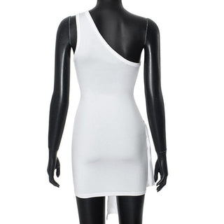 One shoulder irregular ruffle backless mini dress