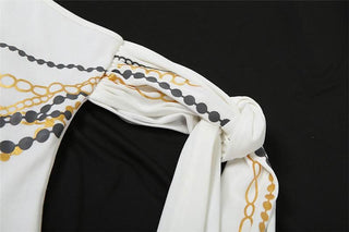 One shoulder long sleeve metal chain print top