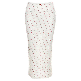 Flower print u neck sleeveless low rise lace hem midi skirt set