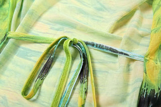 Cowl neck halter self tie print sheer mesh backless top