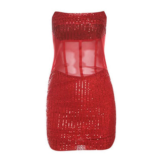 Glitter mesh patchwork tube mini dress