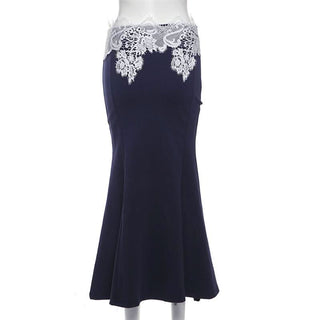 Lace patchwork zip-up maxi skirt
