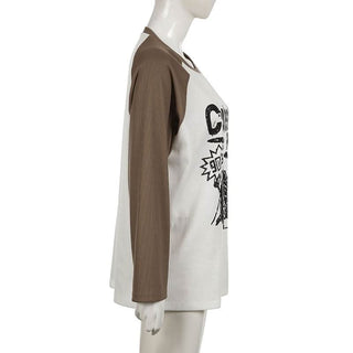 Crewneck long sleeve contrast letter print top