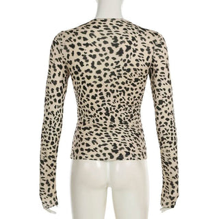 Leopard print long sleeve crewneck top