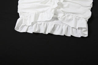 Long sleeve u neck ruched ruffle mini skirt set