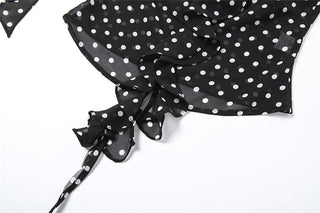 Halter polka dot ruffle chiffon 2 piece see through top