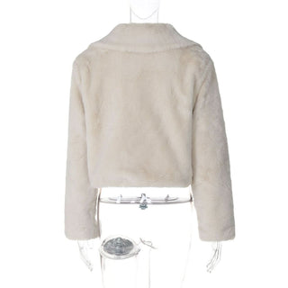 Turnover collar long sleeve fluffy zip-up top
