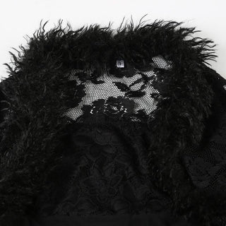 Long sleeve fluffy shrug lace tube 2 piece top