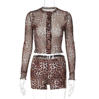 Long sleeve leopard print button pant set