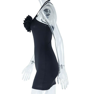 Irregular flower applique backless cami mini dress