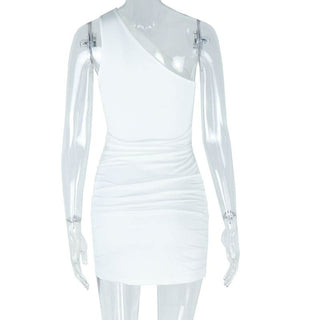 Irregular hollow out ruched one shoulder cut out mini dress