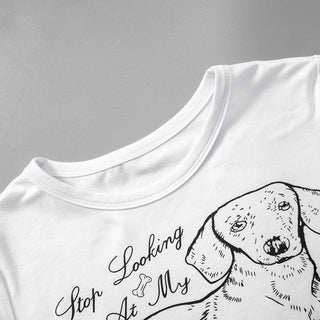 Crew neck short sleeve dog print crop top