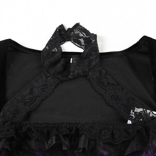 Halter long sleeve velvet lace hem 2 piece top