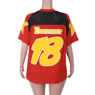 Short sleeve crewneck letter print contrast top