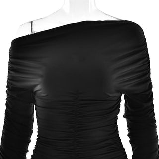 Off shoulder long sleeve ruched mini dress