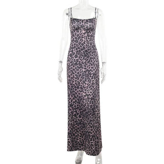 Leopard print square neck backless cami maxi dress