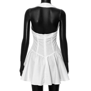 Halter ruched backless stitch zip-up mini dress