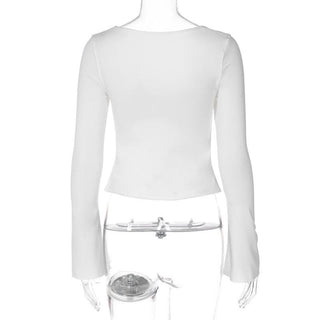 Long sleeve ruched sweetheart neck slit crop top