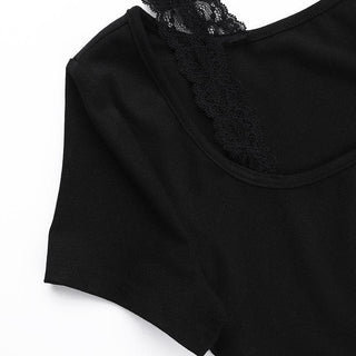Short sleeve u neck halter lace irregular top