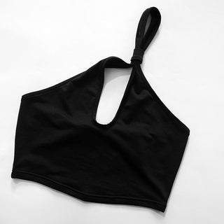 Halter turnover collar hollow out mini skirt set