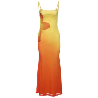 U neck gradient flower print cami maxi dress
