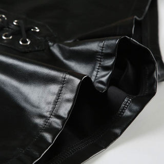 PU leather lace up short pant