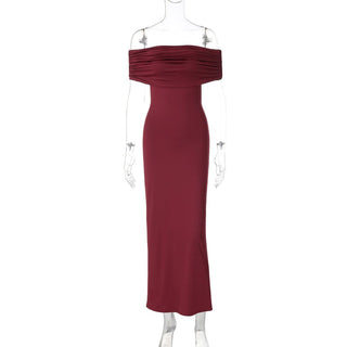 Off shoulder ruched backless solid maxi dress