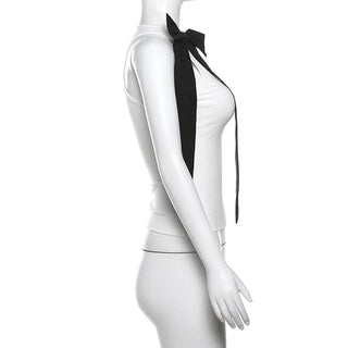 Bowknot crewneck ribbon contrast tank top