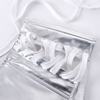 Metallic lace up corset backless tube top