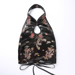 Halter backless self tie embroidery crop top