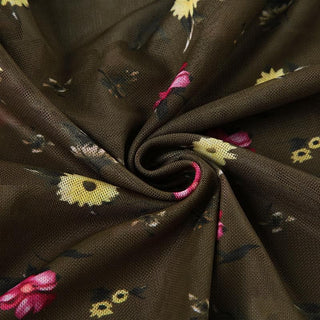 Long sleeve flower print mesh ruffle crop top