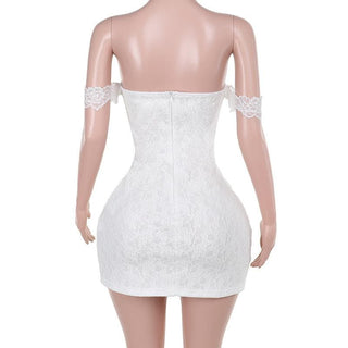 Sweetheart neck off shoulder bustier lace mini dress