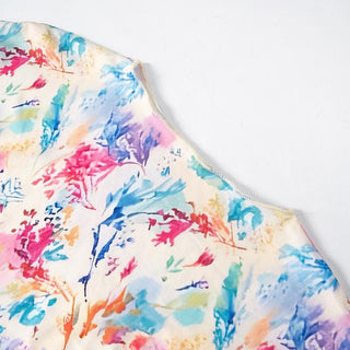 Cap sleeve print slit crewneck midi dress