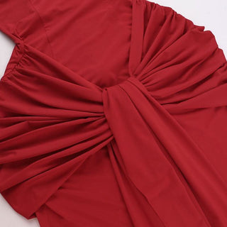 Off shoulder ruched knotted zip-up maxi dress-final-sale