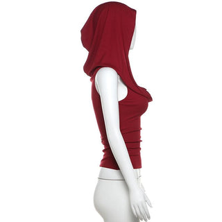 Sleeveless cowl neck hoodie ruched top
