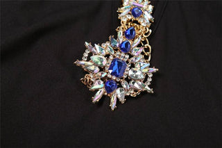 Halter hollow out metal chain gemstone pendant cut out mini dress