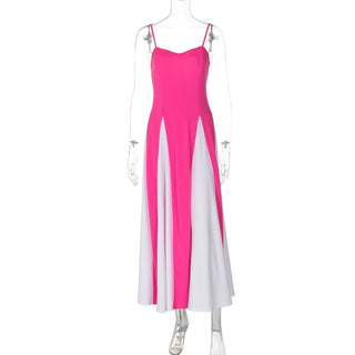 Sweetheart neck patchwork backless cami maxi dress