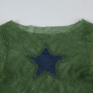Long sleeve fishnet star pattern top