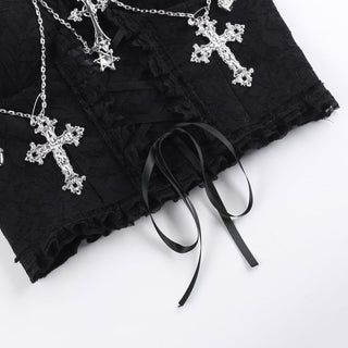 Metal chain lace up sweetheart neck tube top