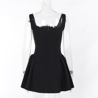 Bowknot flower applique square neck cami mini dress