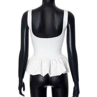 U neck backless ruffle ruched solid tank top