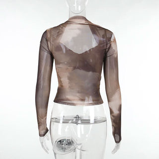 Long sleeve tie dye mesh top