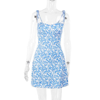 Self tie flower print backless cami mini dress