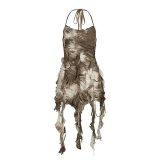 Halter tie dye ruffle backless cami mini dress